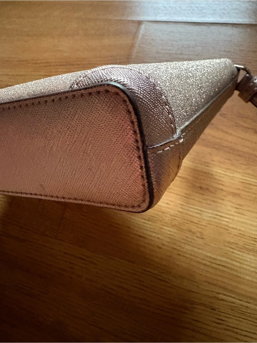 Kate Spade Rose Gold Glitter Fabric Crossbody Purse Bag